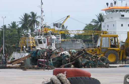 Nets and other debris attached to our chain
