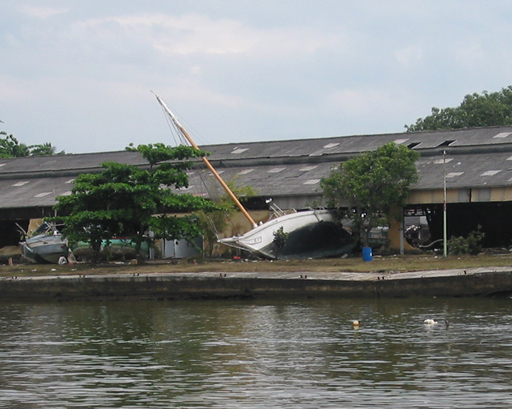 Yacht deposited in warehouse