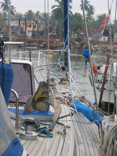 Anchor on deck after being recovered