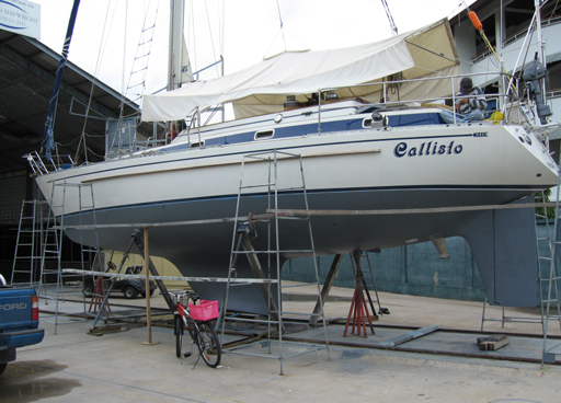 Callisto on the hard standing during repairs