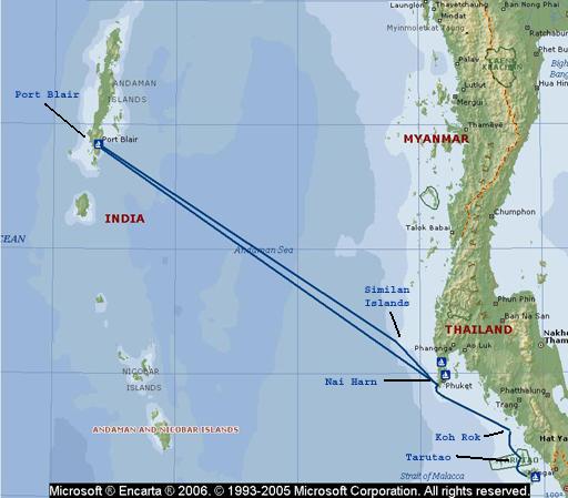 map of thailand islands. Map of Andamans cruise