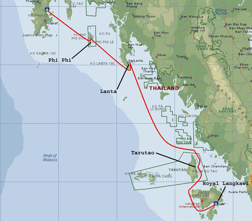 Chart of track from Phuket to Langkawi